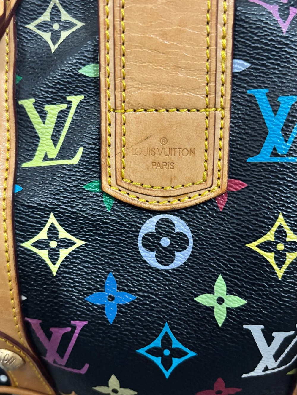 Louis Vuitton Black Multicolor Monogram Canvas Shoulder Bag with Tan Trim - Picture 6 of 6